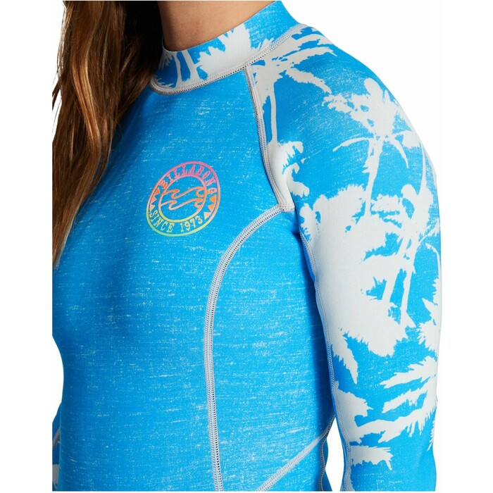 2024 Billabong Womens Spring Fever 2mm Back Zip Long Sleeve Shorty ABJW400101 - Blue Hawaii